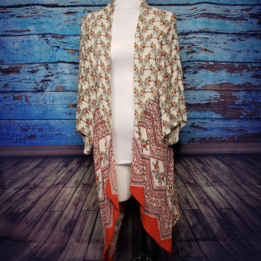 Patrons of Peace gauzy cardigan waterfall hem med